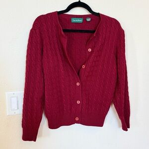 Women's Vintage Rich Red Cable Knit Cardigan 100% wool